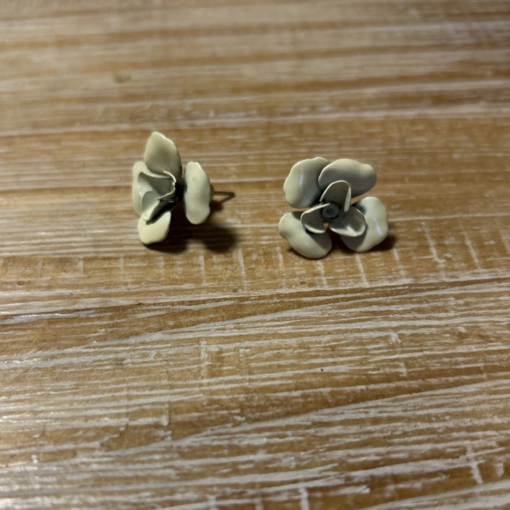 Vintage Metal and Enamel Rose Earrings